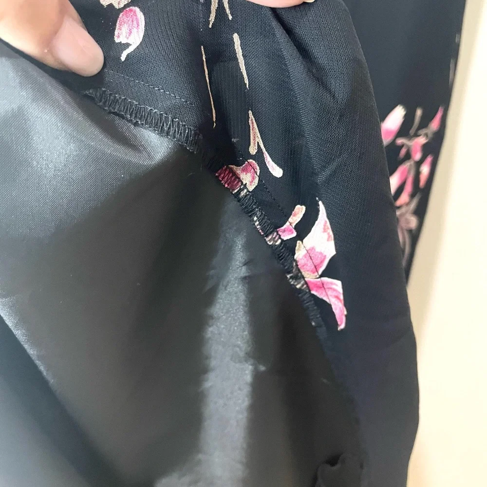 EVAN PICONE Y2K Black Floral Design Chiffon Shift Dress Ruffle Straps SZ 10 EUC - Picture 7 of 9